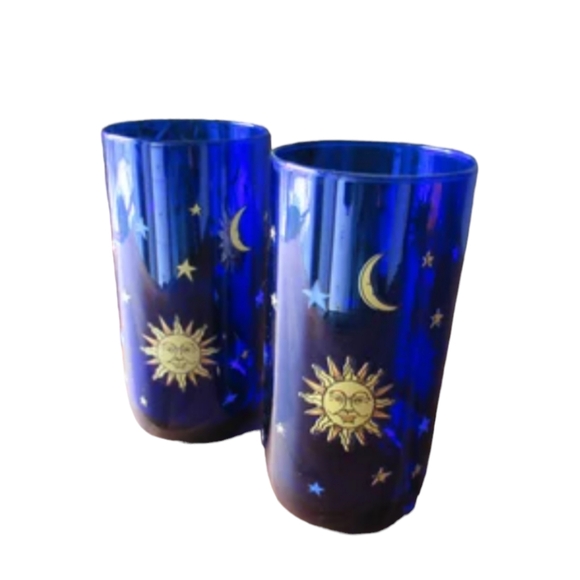 Vintage Libby Celestial Cobalt Blue Large Tumbler, set of 2 - Picture 3 of 5
